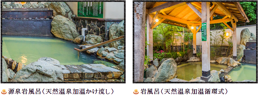所沢温泉 湯楽の里_源泉岩風呂(左)、岩風呂(右)