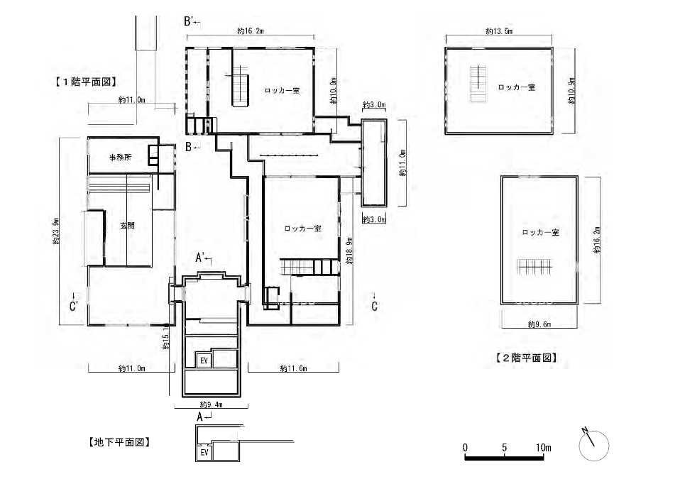 主な施設の平面図、立面図、断面図（川崎市）